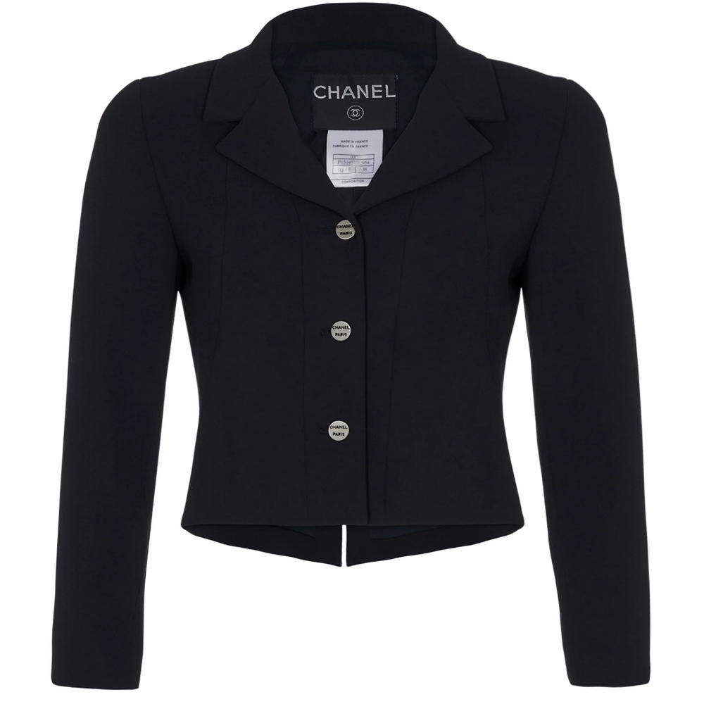 CHANEL 2000 Black Crop Jacket Blazer Size 38